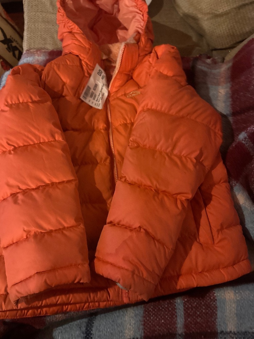 LL Bean girls down jacket reel coral orange size 10-12  Waterproof Downtek